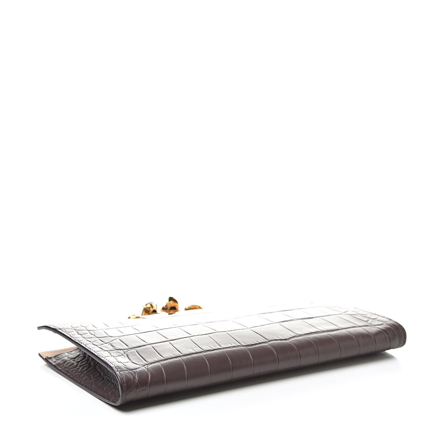 Alexander McQueen Calfskin Crocodile Embossed Knuckle Flat Clutch Burgundy 4 of 6