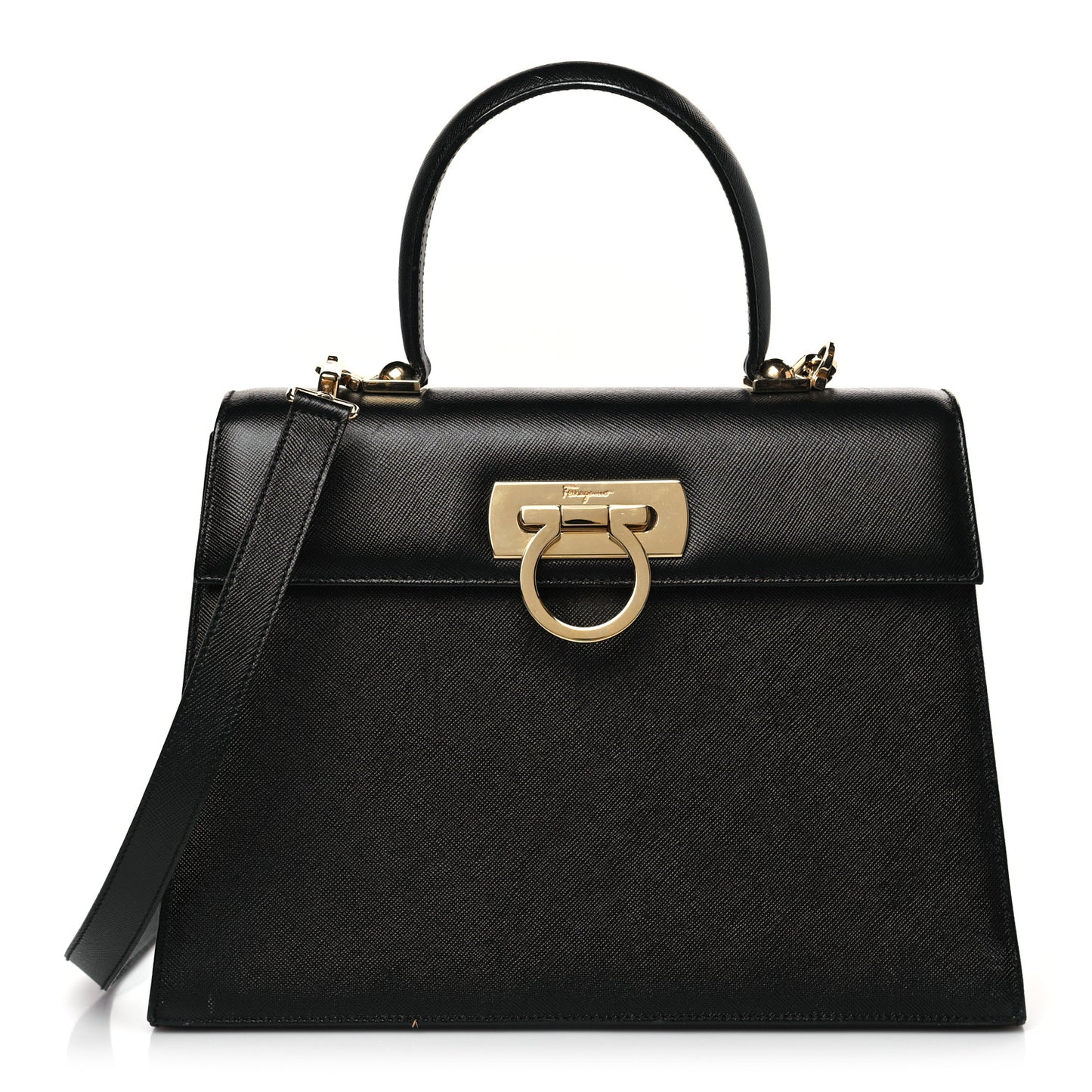 Hammered Calfskin Iconic Large Top Handle Bag Black