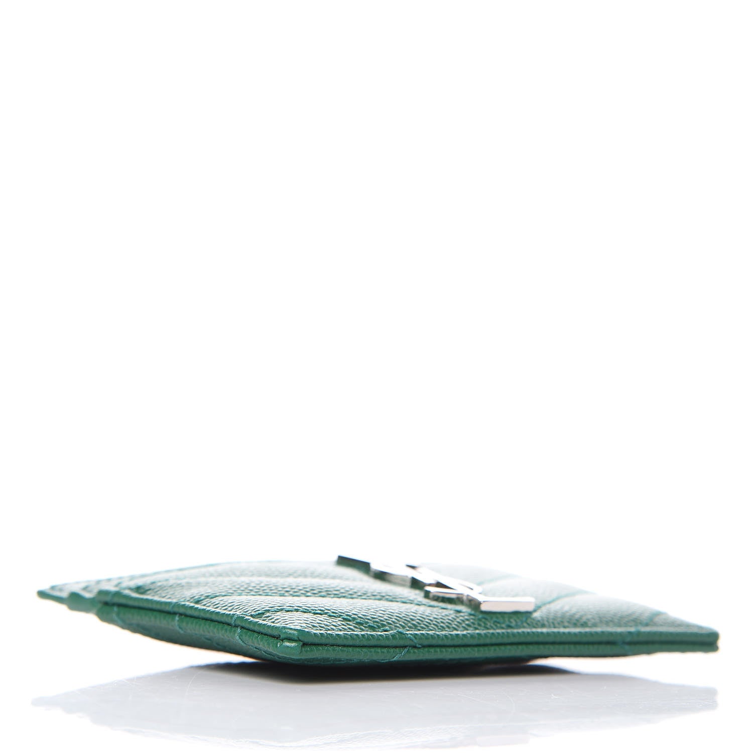 Saint Laurent Grain De Poudre Matelasse Chevron Monogram Credit Card Case Brilliant Grass 4 of 8