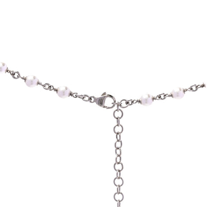 Chanel Metal Crystal Pearl CC Long Necklace Silver 5 of 5