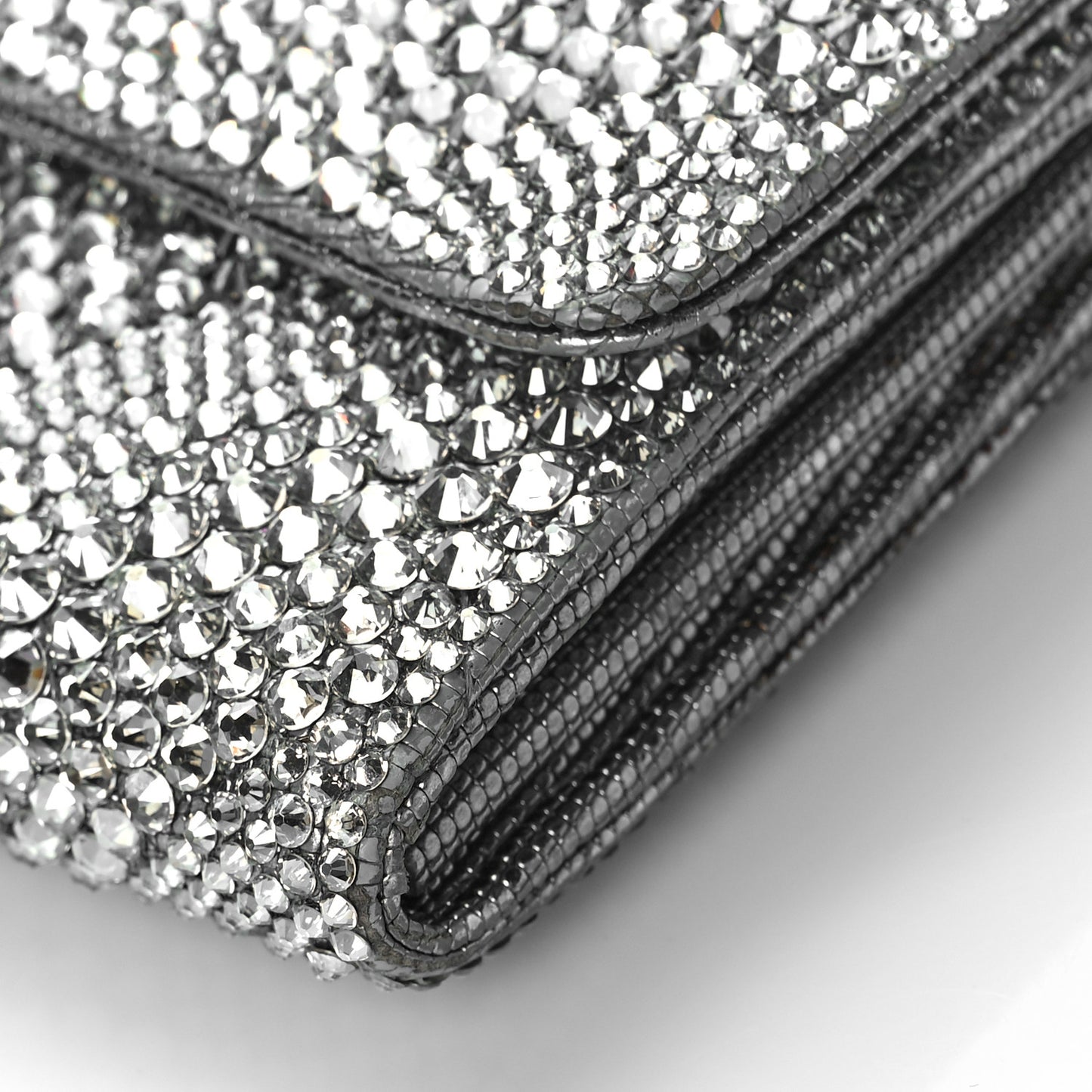 Crystal Quilted CC Large Gusset Flap Wallet Silver