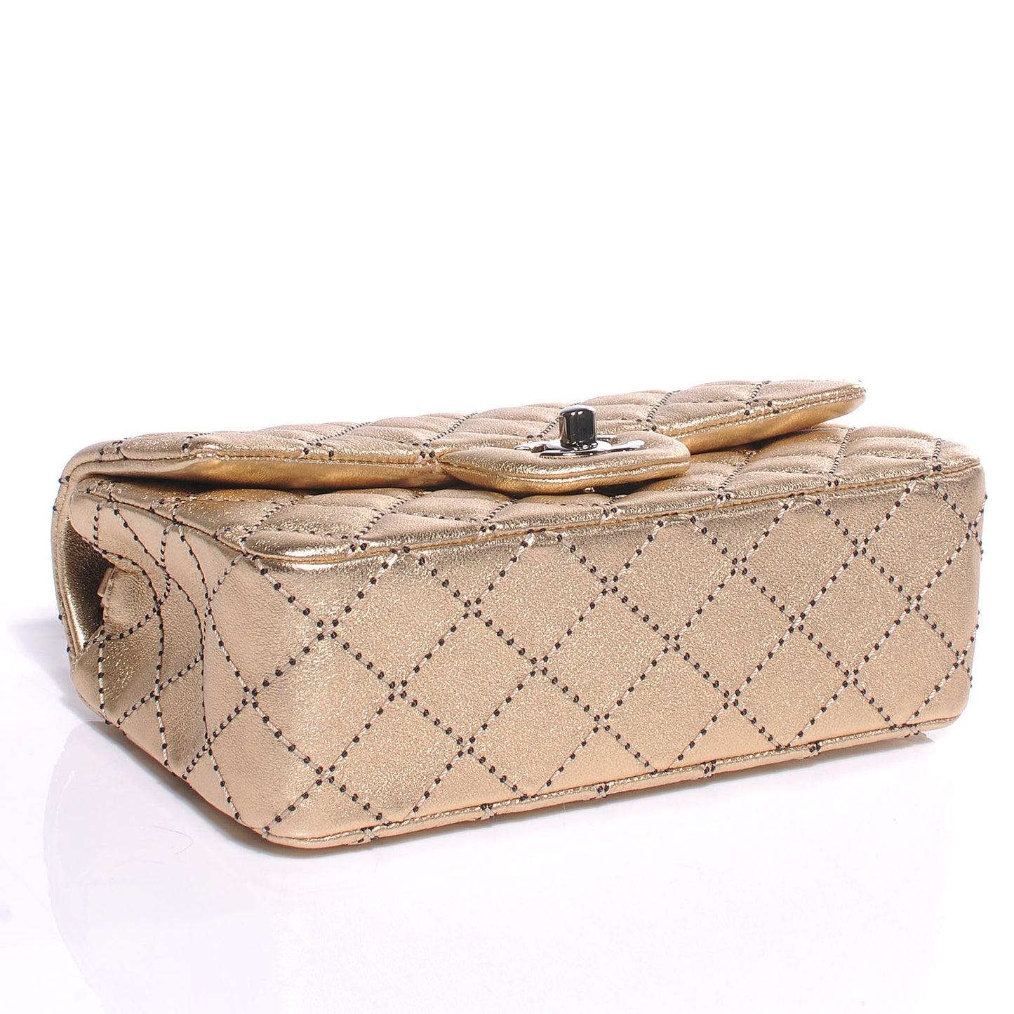 Metallic Washed Lambskin Quilted New Mini Flap Dark Gold Black