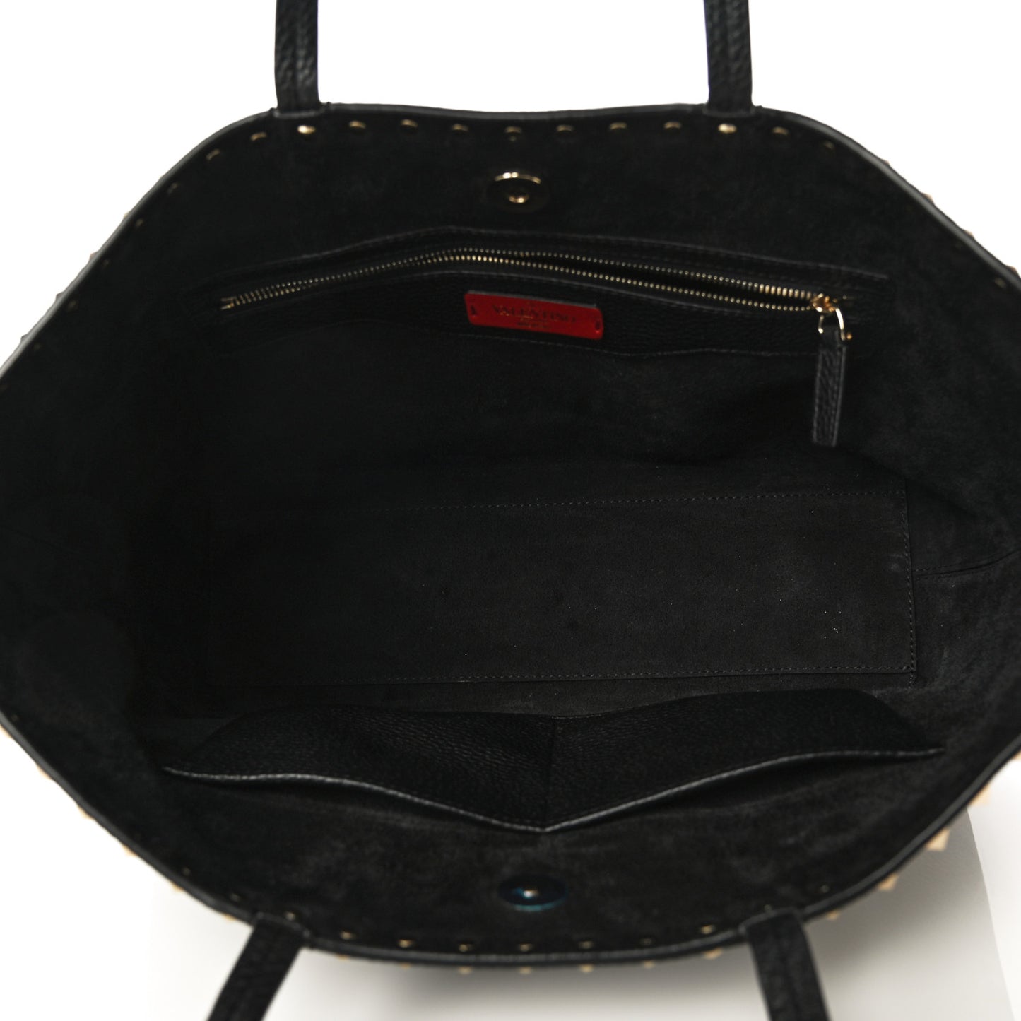 Grained Calfskin Small Rockstud Shoulder Tote Black