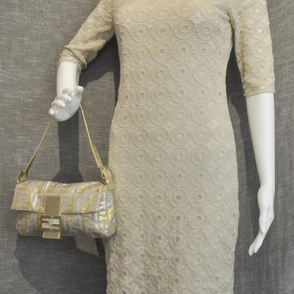 Fendi Metallic Lurex Calfskin Zucca Baguette Gold Silver 2 of 8