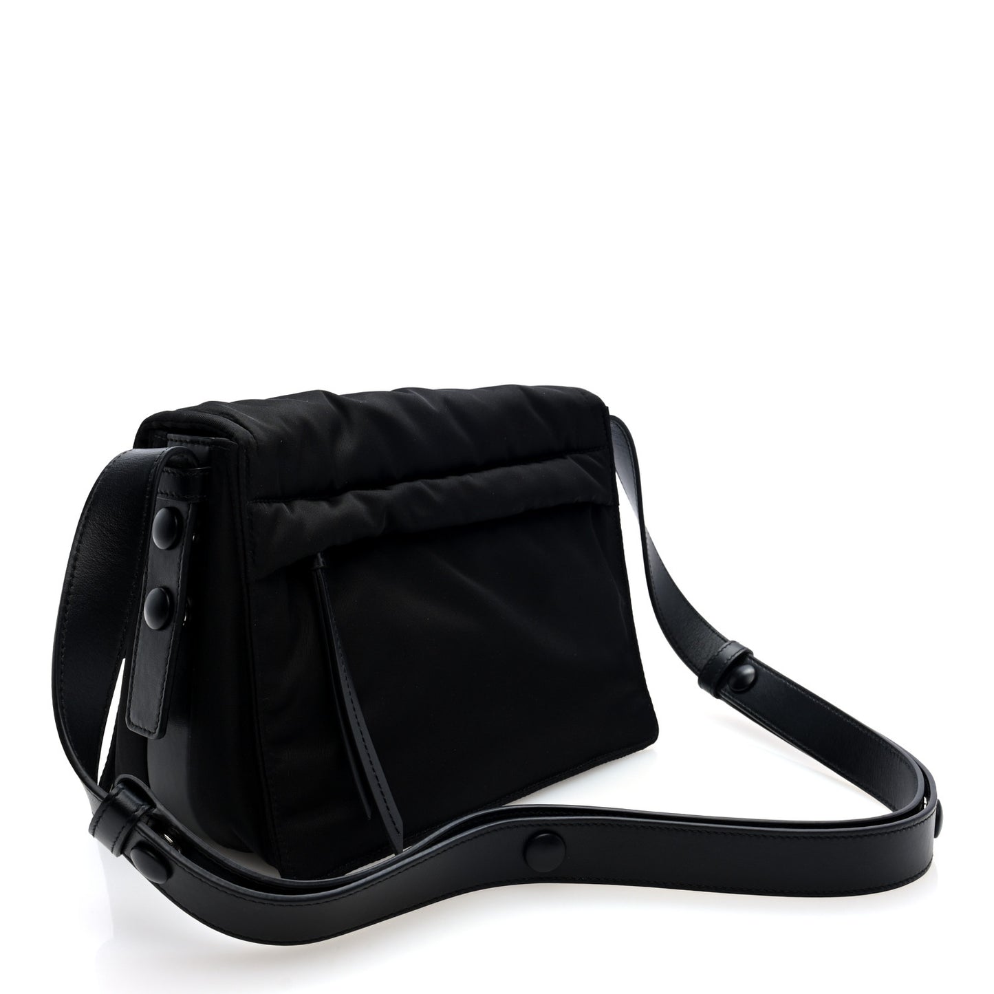 Re-Nylon Vitello Padded Small Flap Shoulder Bag Black