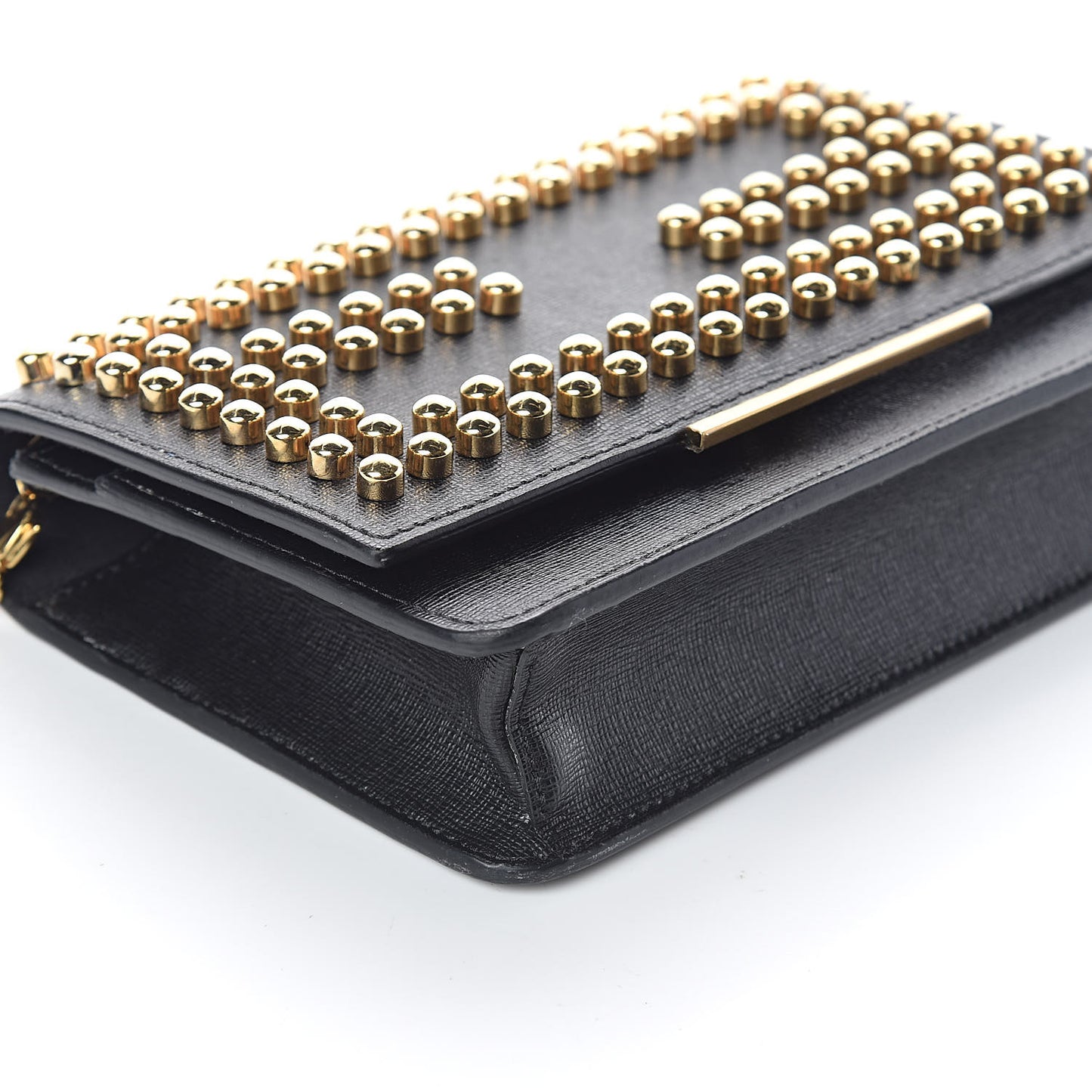 Vitello Elite Studded Tube Wallet on Chain Black