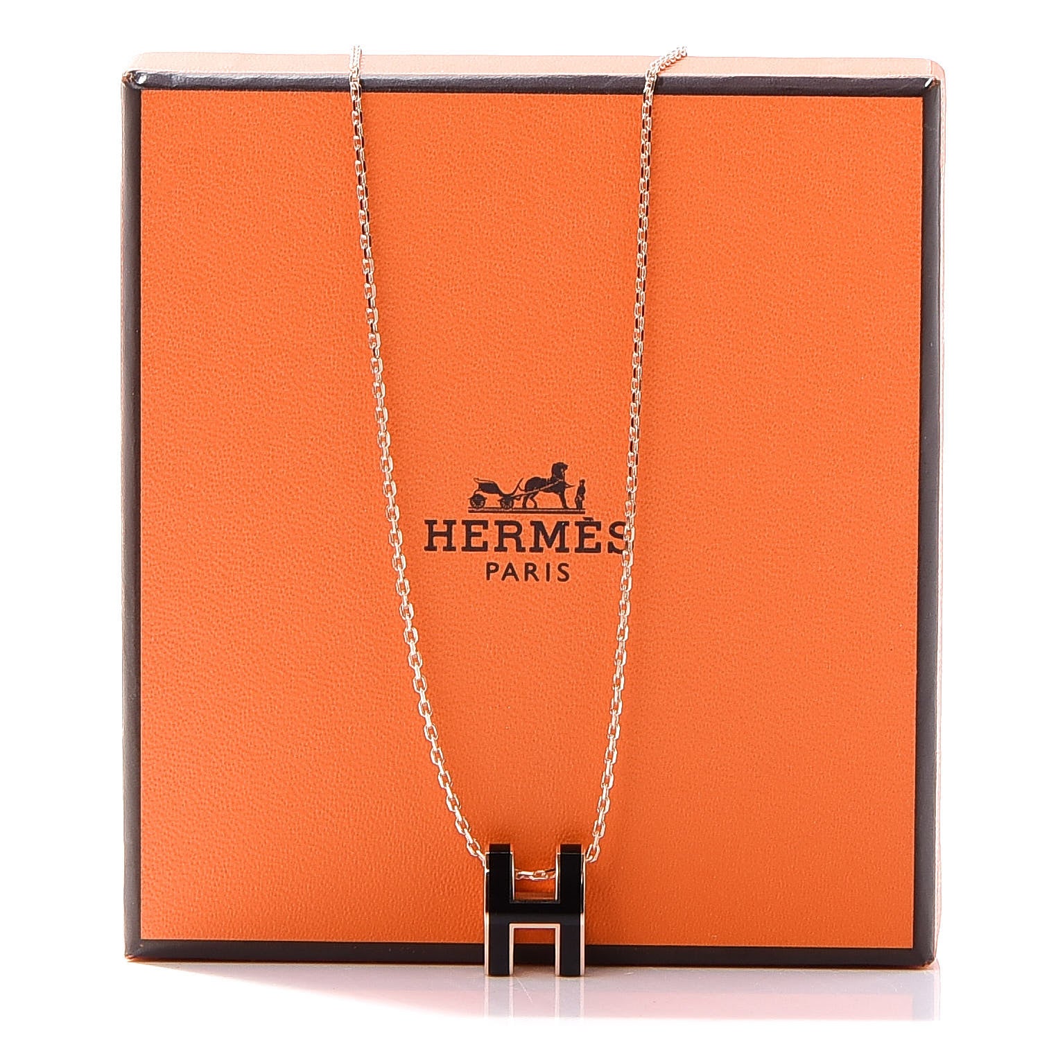 Hermes Lacquered Rose Gold Pop H Pendant Necklace Black 8 of 8