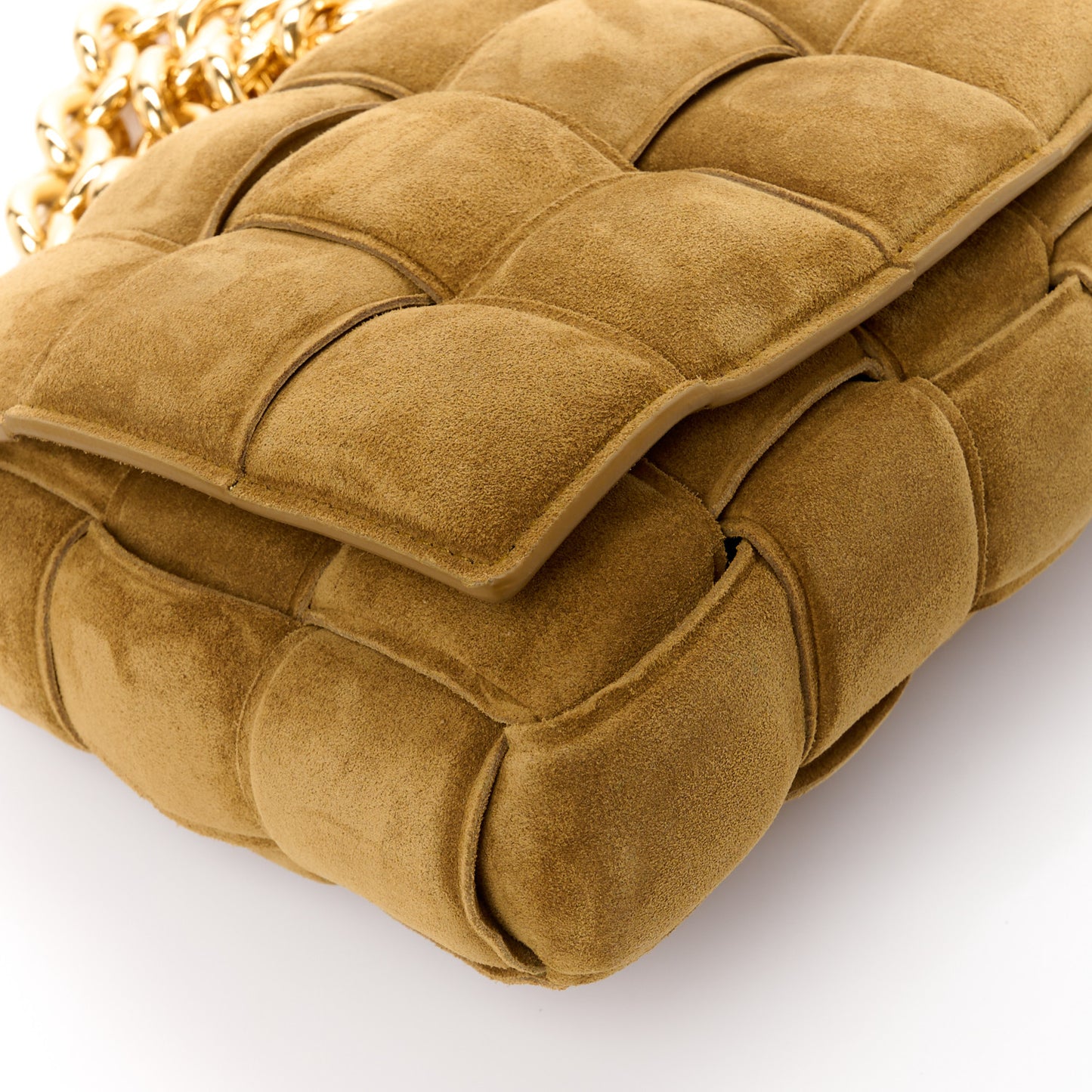 Suede Maxi Intrecciato Padded Chain Cassette Crossbody Bag Taupe