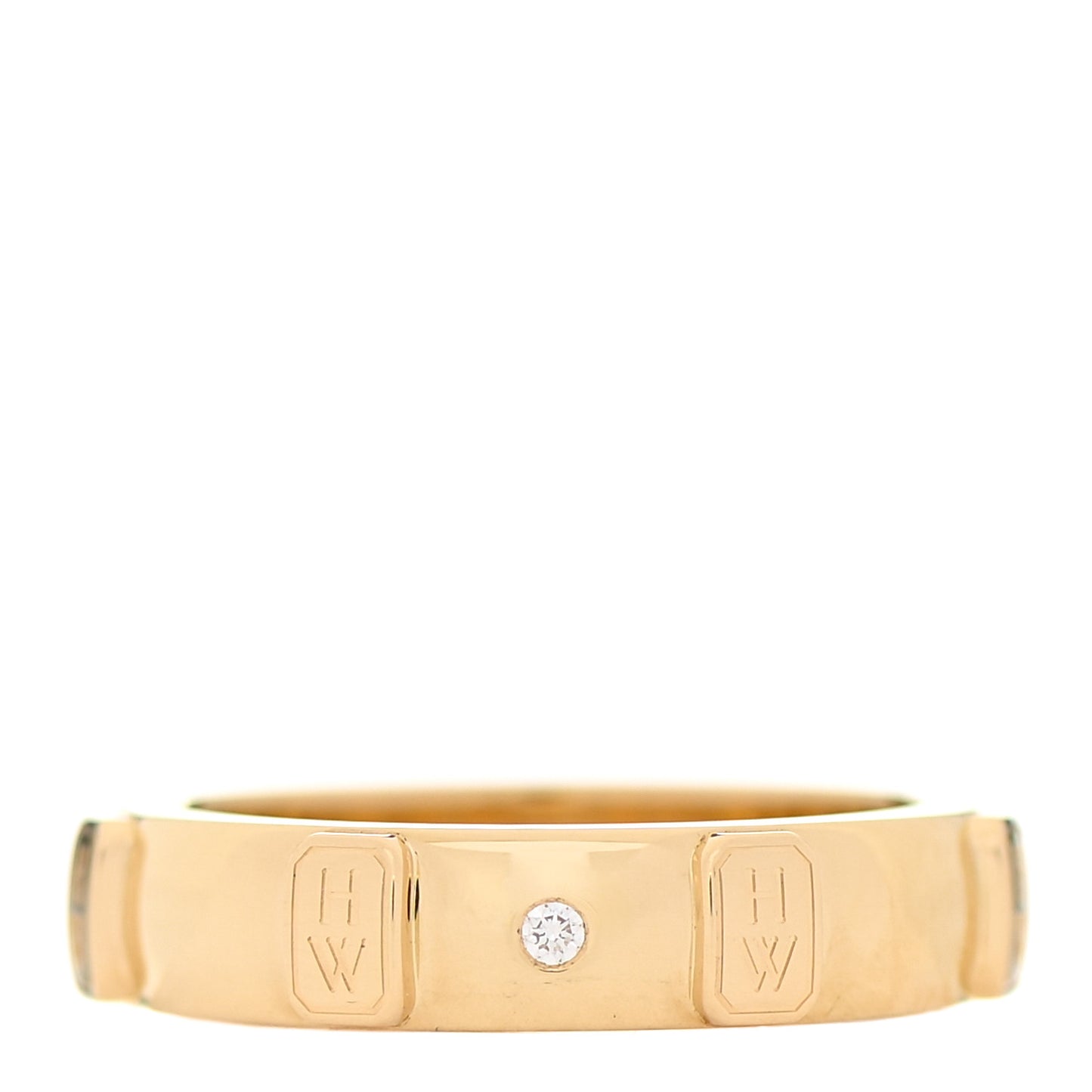 18K Yellow Gold Diamond HW Logo Single Diamond Band Ring 53 6.25
