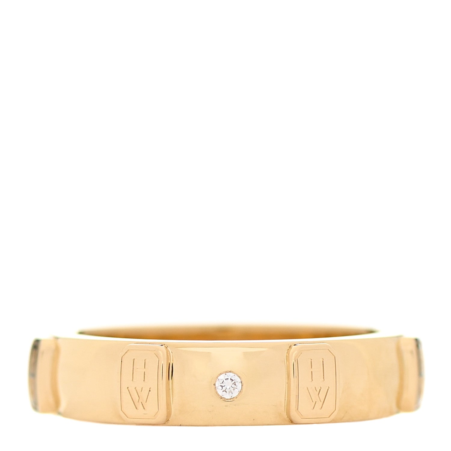 Harry Winston 18K Yellow Gold Diamond HW Logo Single Diamond Band Ring 53 6.25 1 of 7