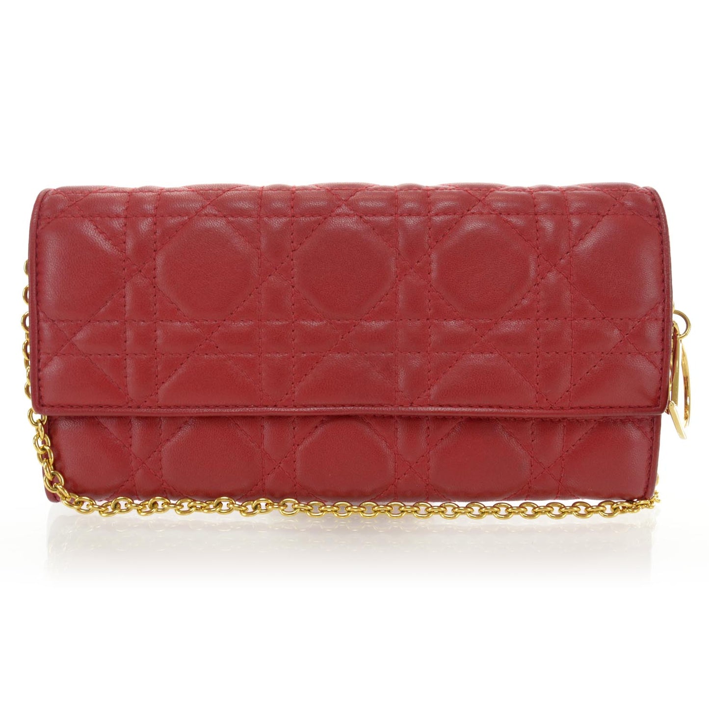 Lambskin Cannage Rendezvous Chain Wallet Red