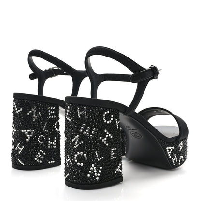 Chanel Grosgrain Strass Logo Platform Sandals 36.5 Black Silver 4 of 7