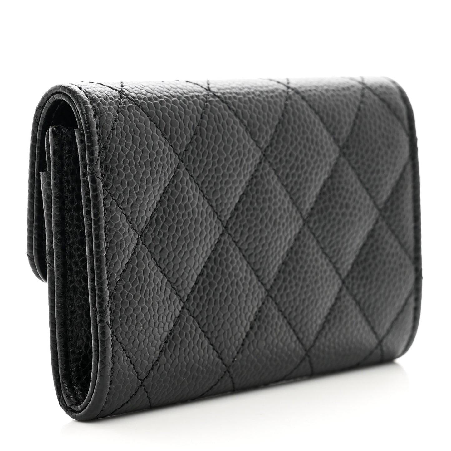 Caviar Quilted Flap Card Holder Black