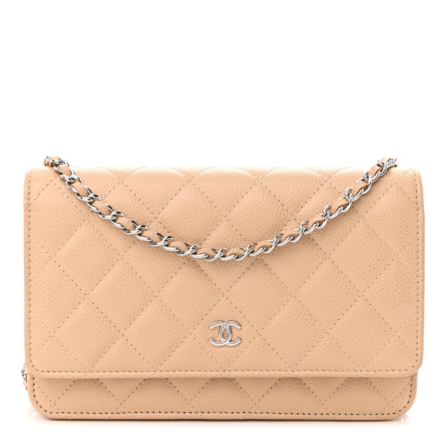Caviar Quilted Wallet on Chain WOC Beige