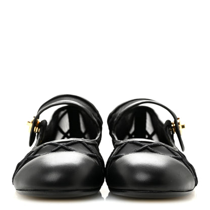 Chanel Lambskin Fabric Mesh Quilted Mary Jane Cap Toe Flats 37 Black 3 of 9