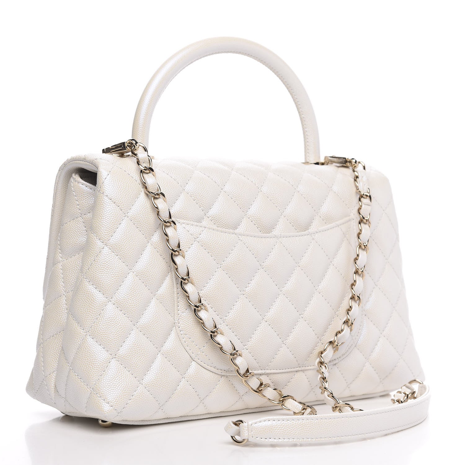 Chanel Iridescent Caviar Quilted Small Coco Handle Flap White 3 of 11