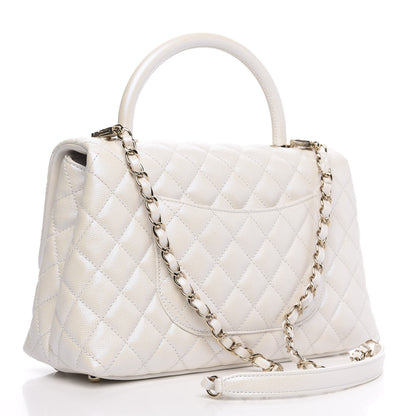 Chanel Iridescent Caviar Quilted Small Coco Handle Flap White 3 of 11
