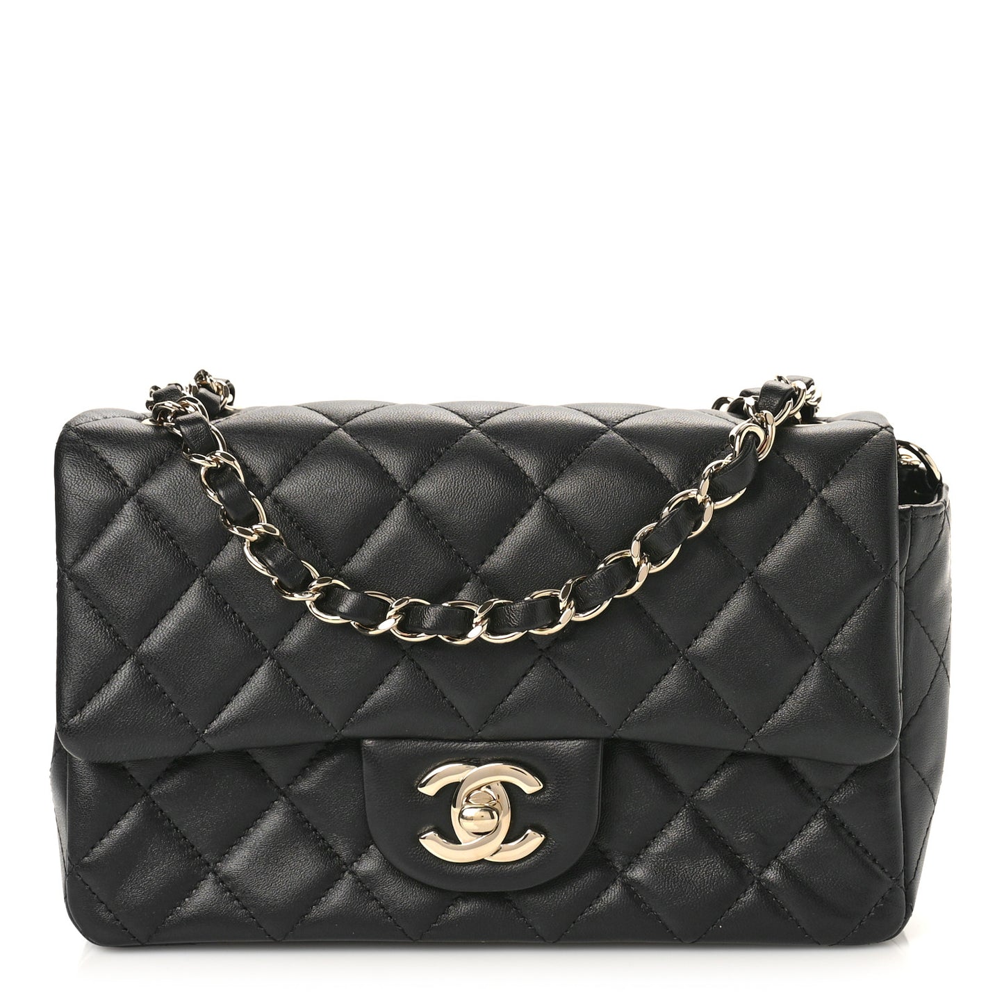 Lambskin Quilted Mini Rectangular Flap Black