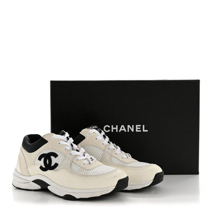 Chanel Mesh Suede Grained Calfskin Womens CC Sneakers 36.5 White Black 9 of 9