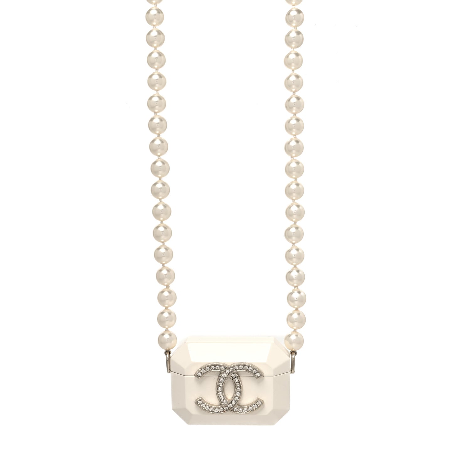 Resin Crystal Pearl Lambskin Airpods Pro Holder Necklace Pearly White