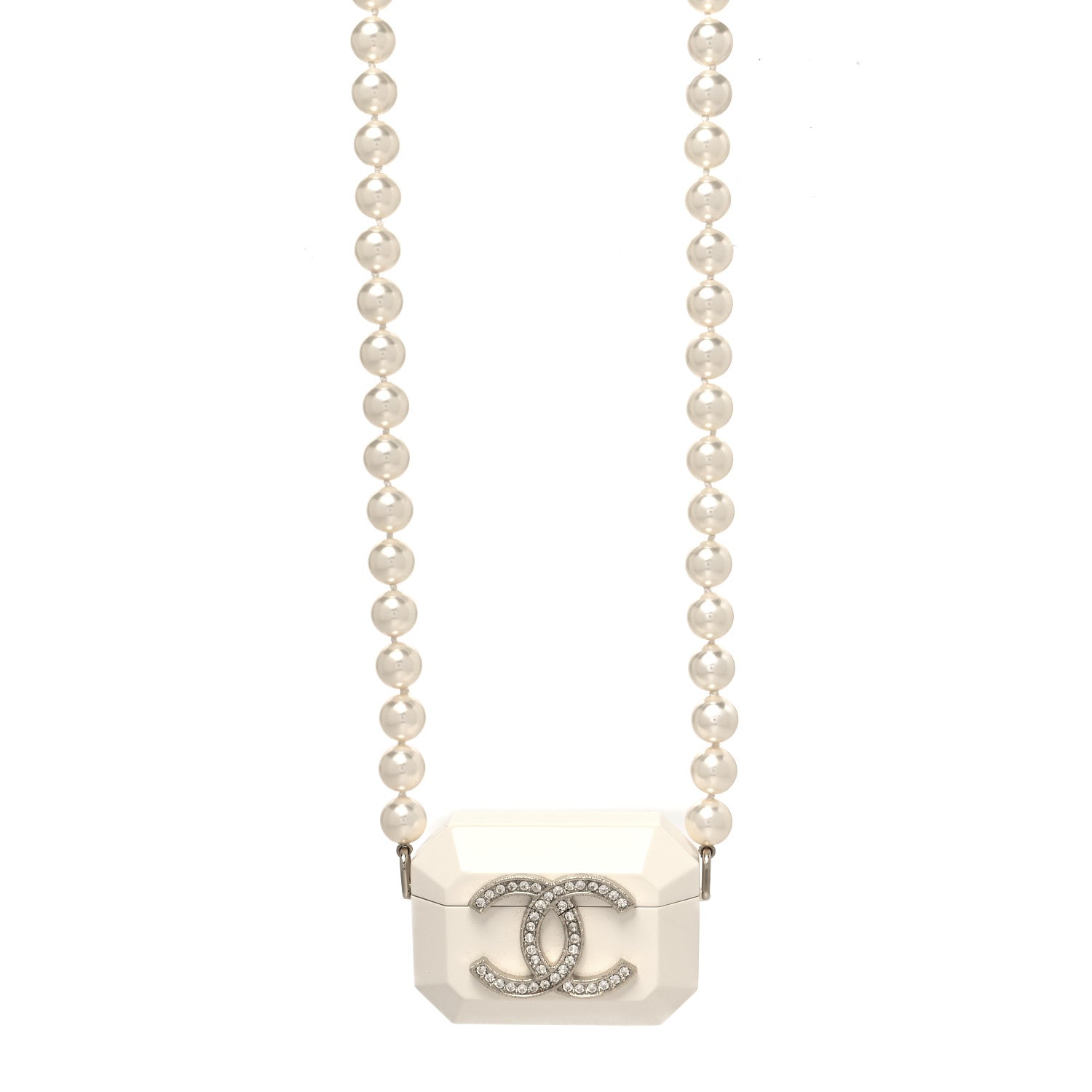 Chanel Resin Crystal Pearl Lambskin Airpods Pro Holder Necklace Pearly White 1 of 5