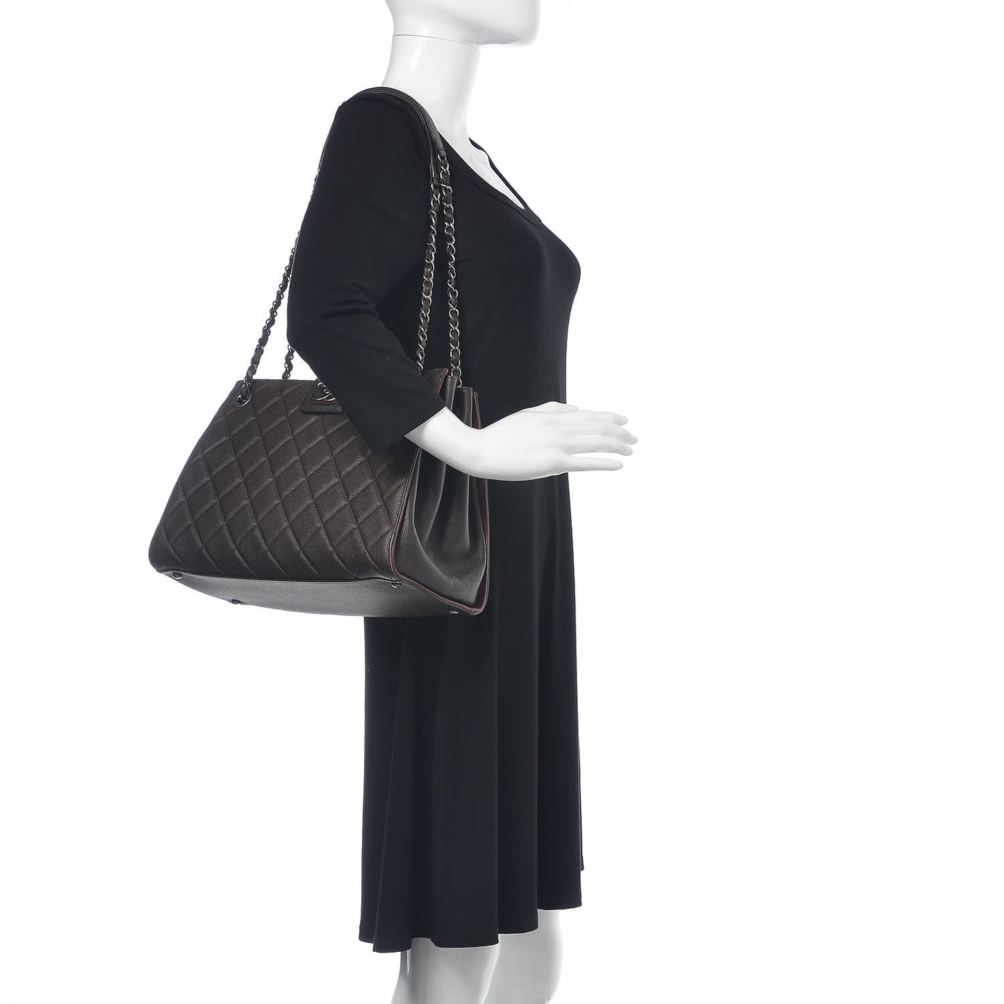 Caviar Quilted Large CC Accordion Shopping Bag Brown