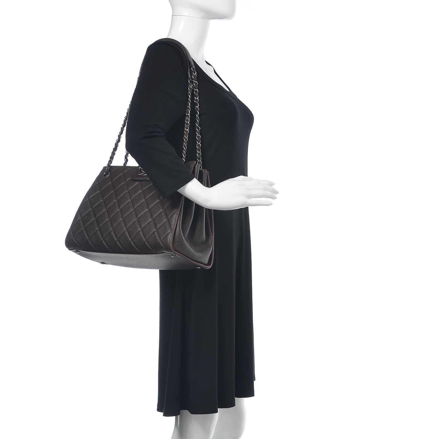 Chanel Caviar Quilted Large CC Accordion Shopping Bag Brown 2 of 15