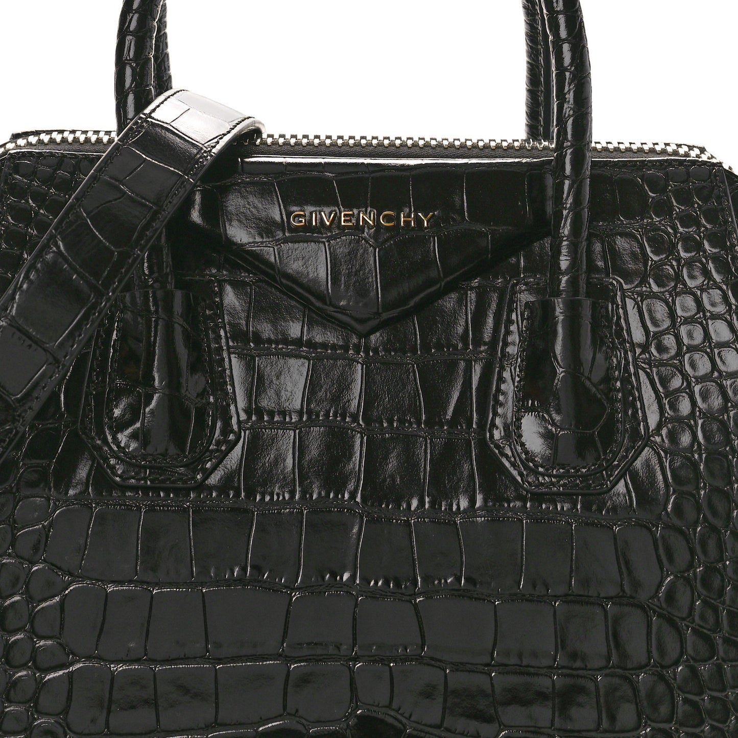Calfskin Crocodile Embossed Small Antigona Black