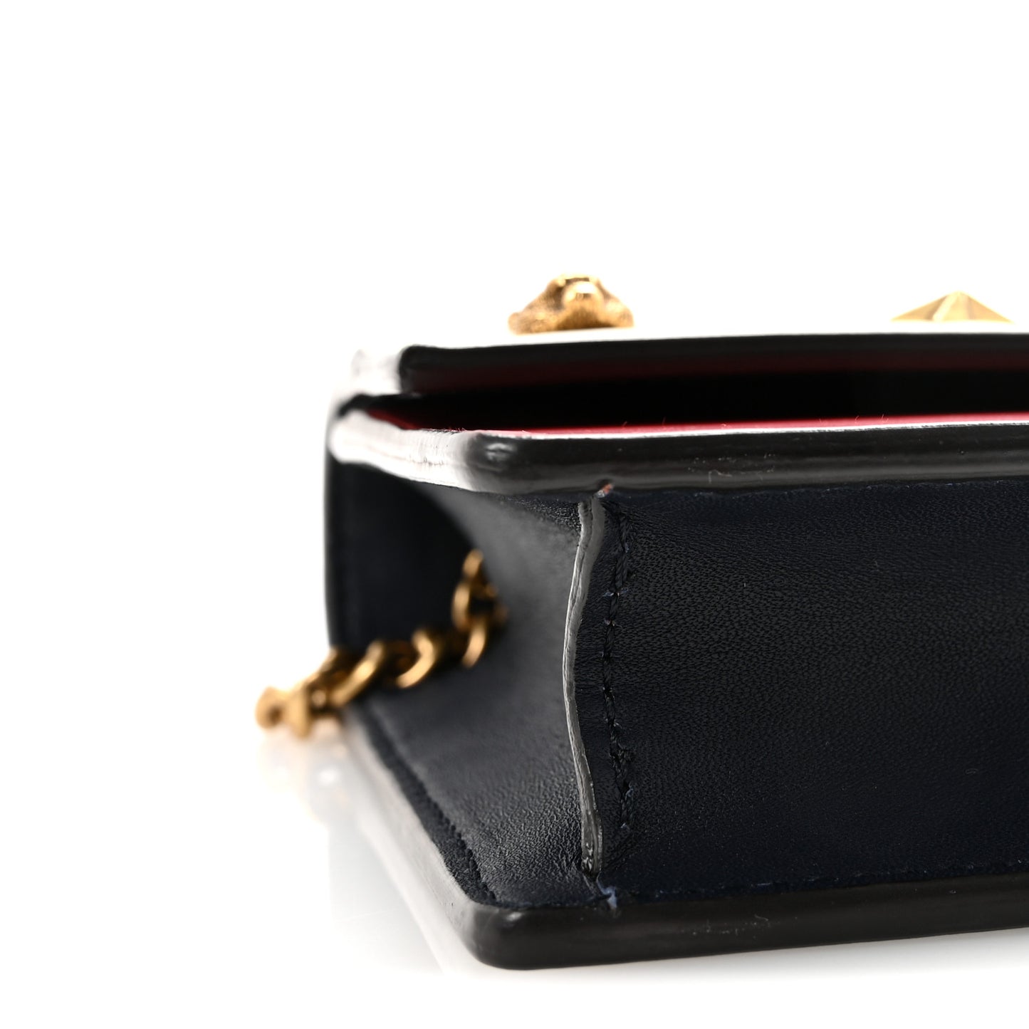 Calfskin Tiger Studded Chain Wallet Blue Agata Hibiscus Red Mystic White
