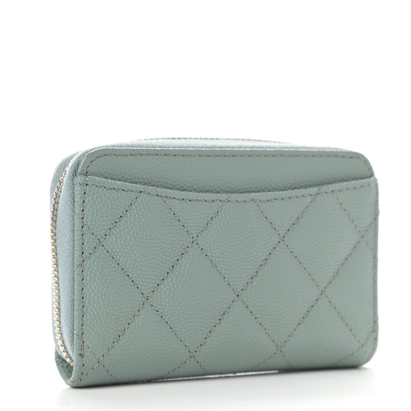 Caviar Quilted Zip Around Coin Purse Wallet Dark Green