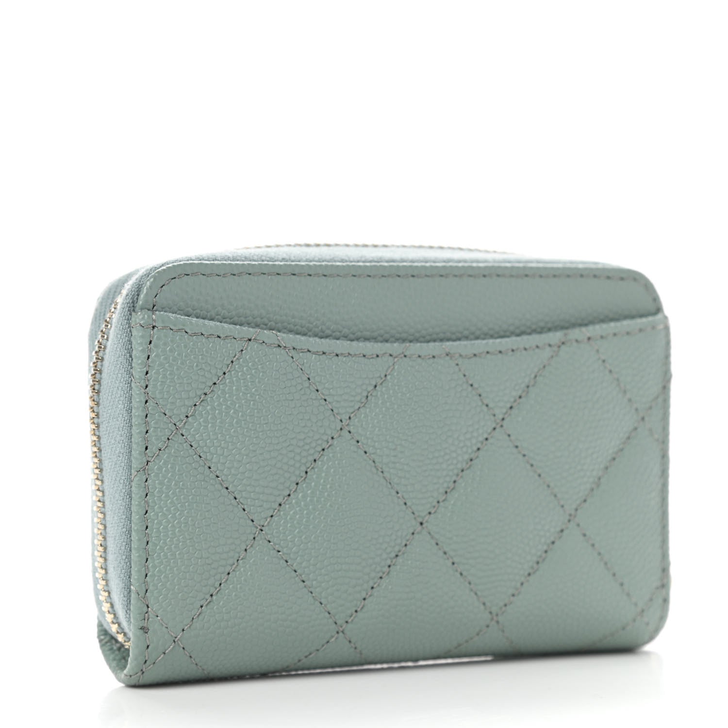 Chanel Caviar Quilted Zip Around Coin Purse Wallet Dark Green 3 of 7