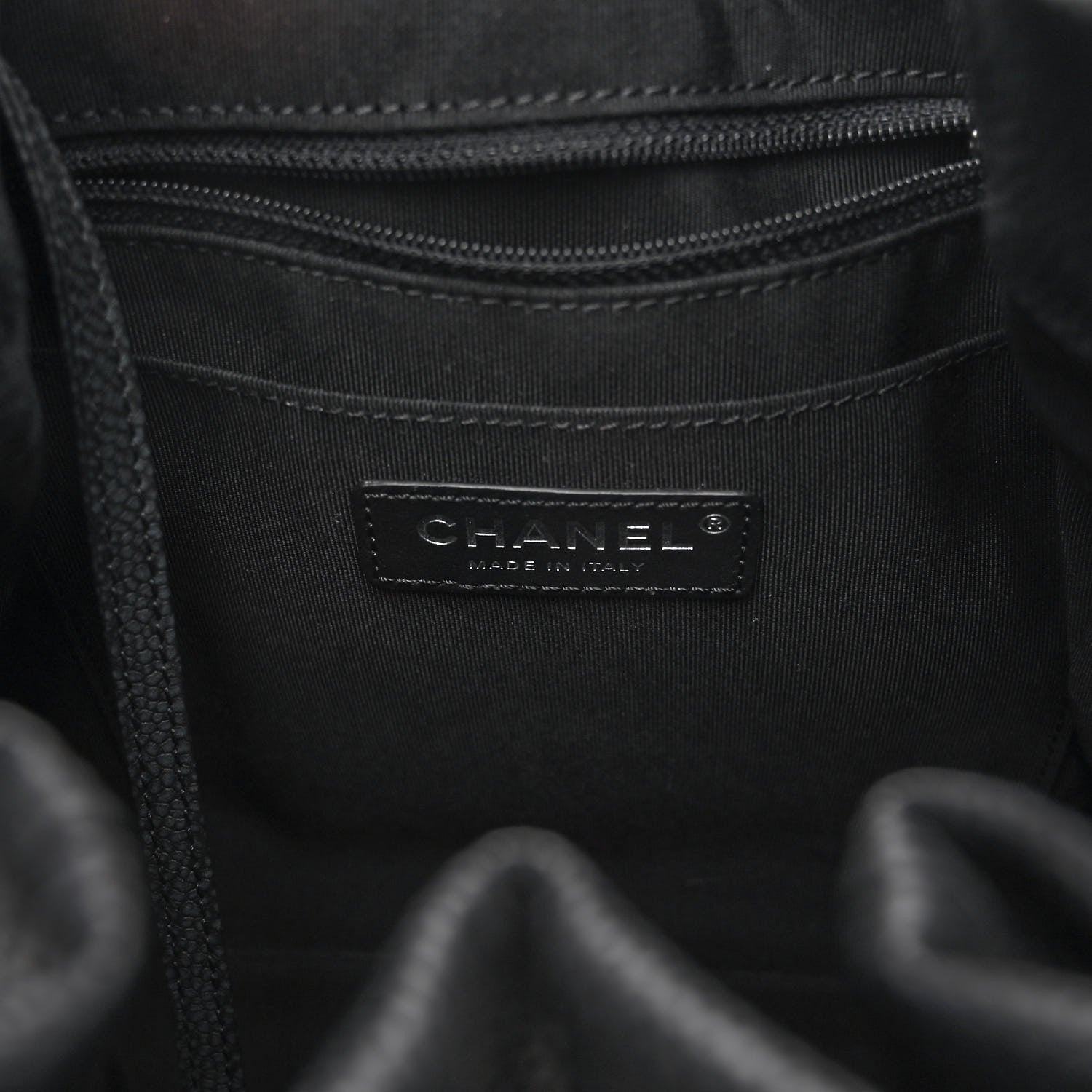 Chanel Caviar Flat Quilted CC Chain Bucket Drawstring Bag Black 6 of 9