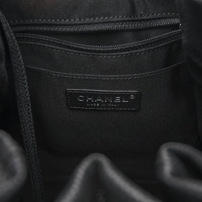 Chanel Caviar Flat Quilted CC Chain Bucket Drawstring Bag Black 6 of 9