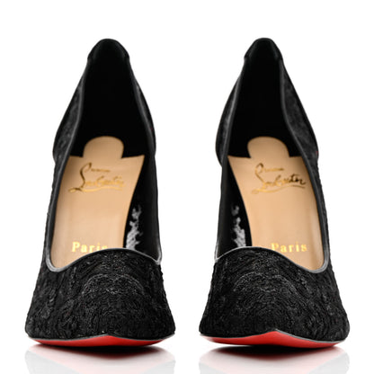 Christian Louboutin Veau Velours Florale Lace Follies 100 Pumps 40.5 Black 2 of 13