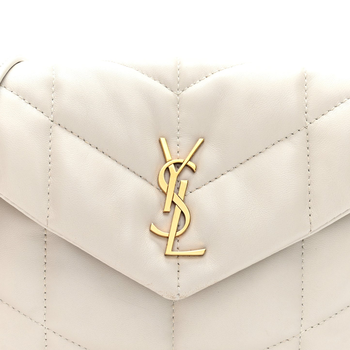 Lambskin Quilted Toy Loulou Puffer Monogram Chain Satchel Blanc Vintage