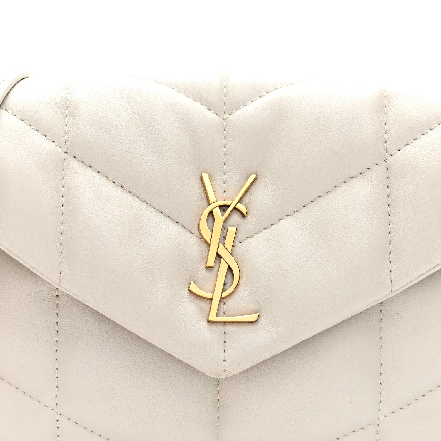 Saint Laurent Lambskin Quilted Toy Loulou Puffer Monogram Chain Satchel Blanc Vintage 7 of 9