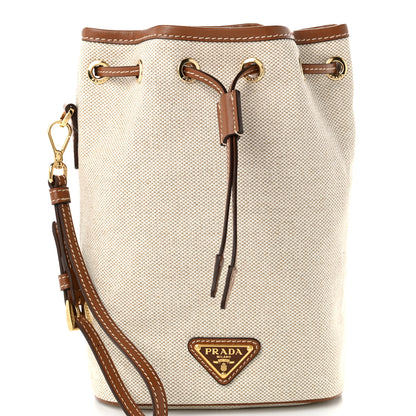 Prada Canvas Drawstring Wristlet Pouch Beige Cognac 8 of 10