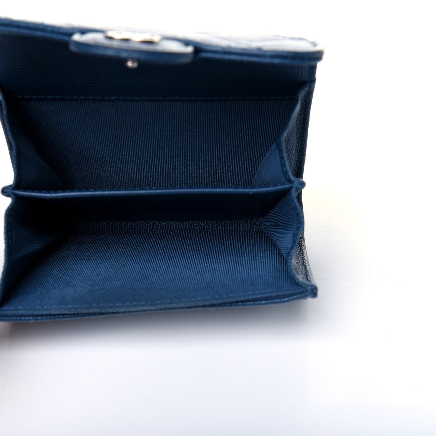 Caviar Quilted Flap Card Holder Wallet Navy