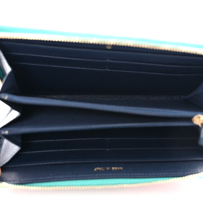 Chanel Goatskin Quilted Tri-Color In & Out Zip Around Wallet Navy Turquoise Pink 5 of 15