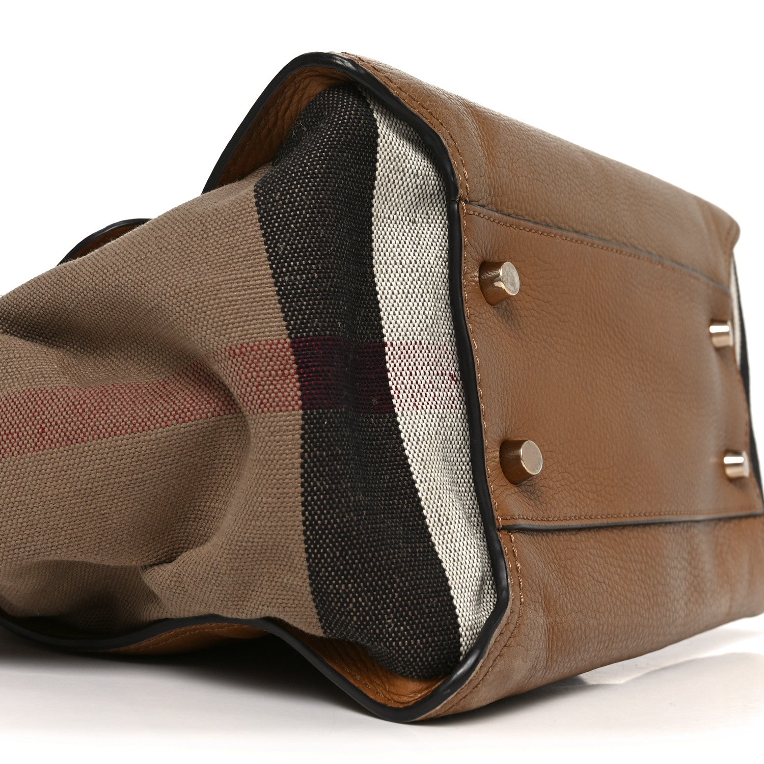 Burberry Mega Check Grained Calfskin Medium Harcourt Satchel Saddle Brown 15 of 19