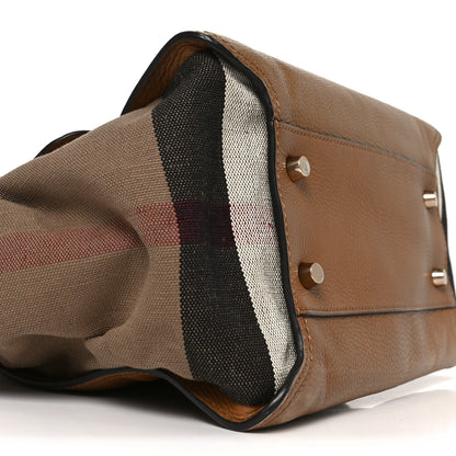 Burberry Mega Check Grained Calfskin Medium Harcourt Satchel Saddle Brown 15 of 19