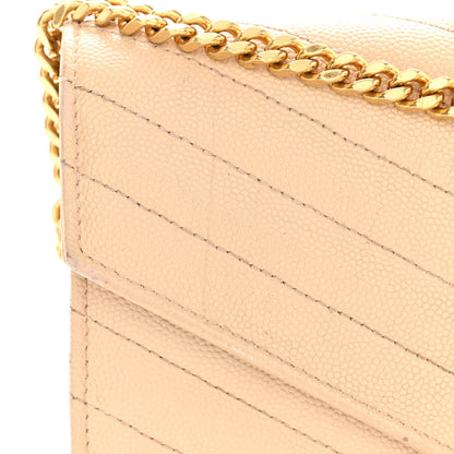 Saint Laurent Grain De Poudre Matelasse Chevron Monogram Chain Wallet Dark Beige 13 of 14
