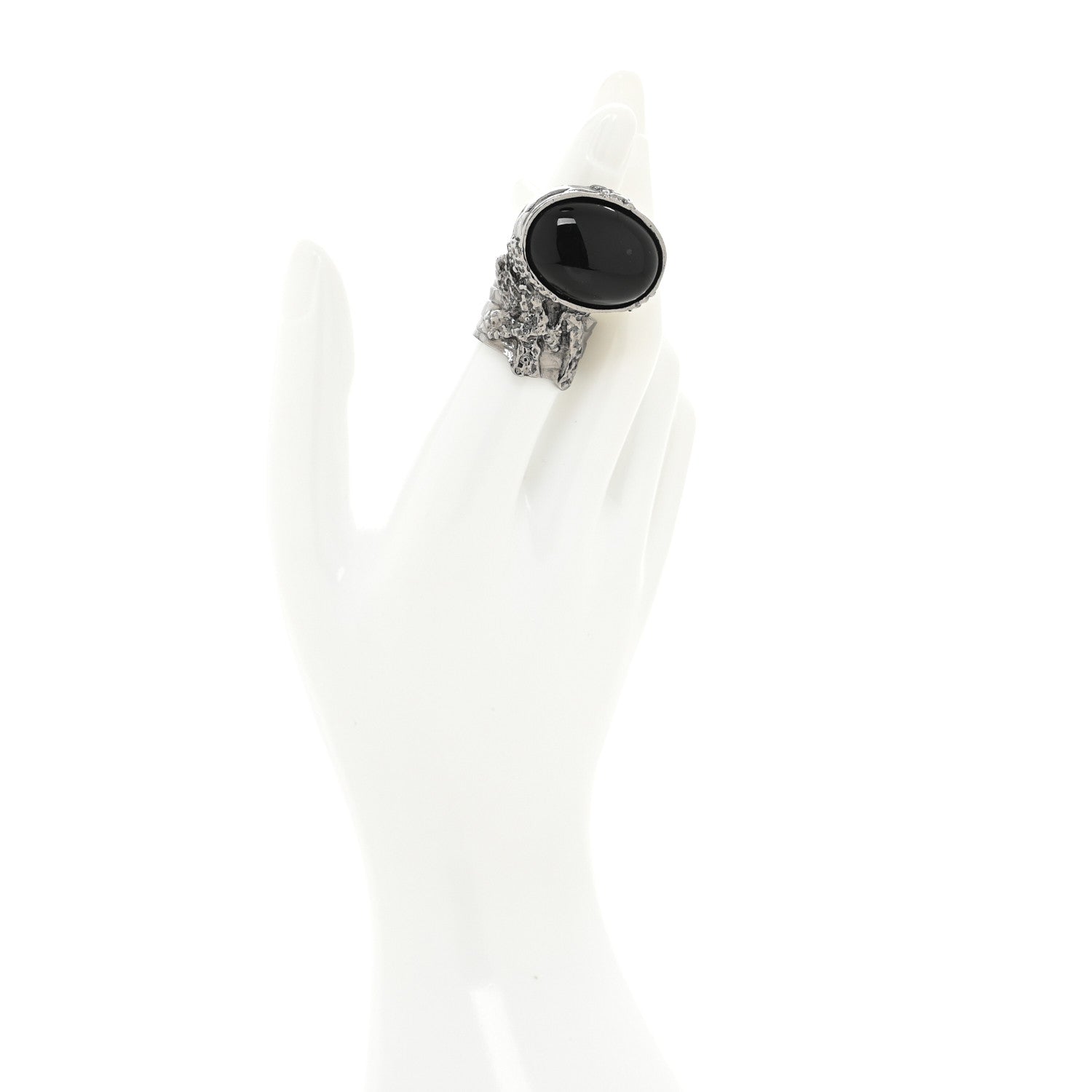 Saint Laurent Glass Cabochon Gunmetal Arty Ovale Ring 6 Black 2 of 4