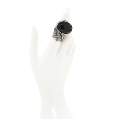 Saint Laurent Glass Cabochon Gunmetal Arty Ovale Ring 6 Black 2 of 4