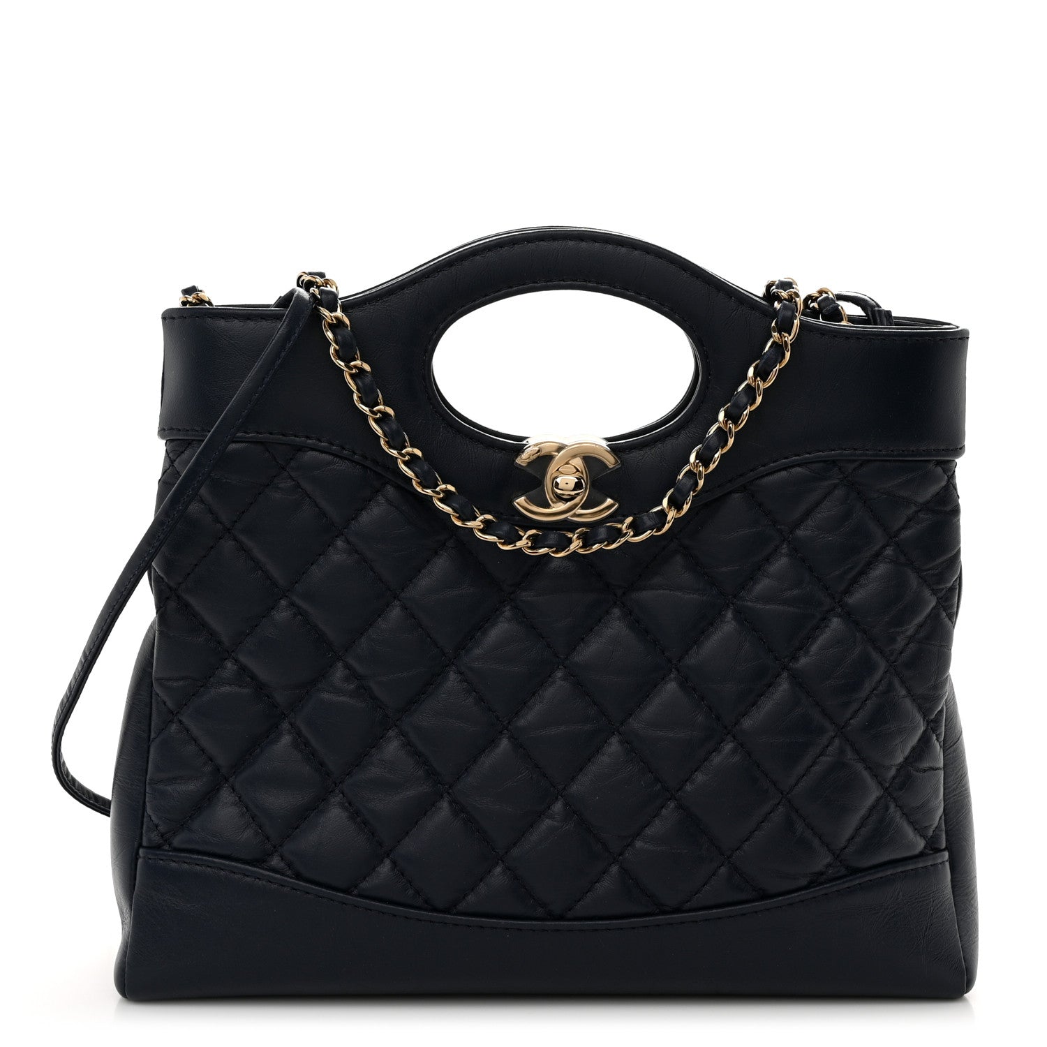 Chanel Shiny Crumpled Calfskin Quilted Mini 31 Shopping Bag Navy Blue 1 of 10