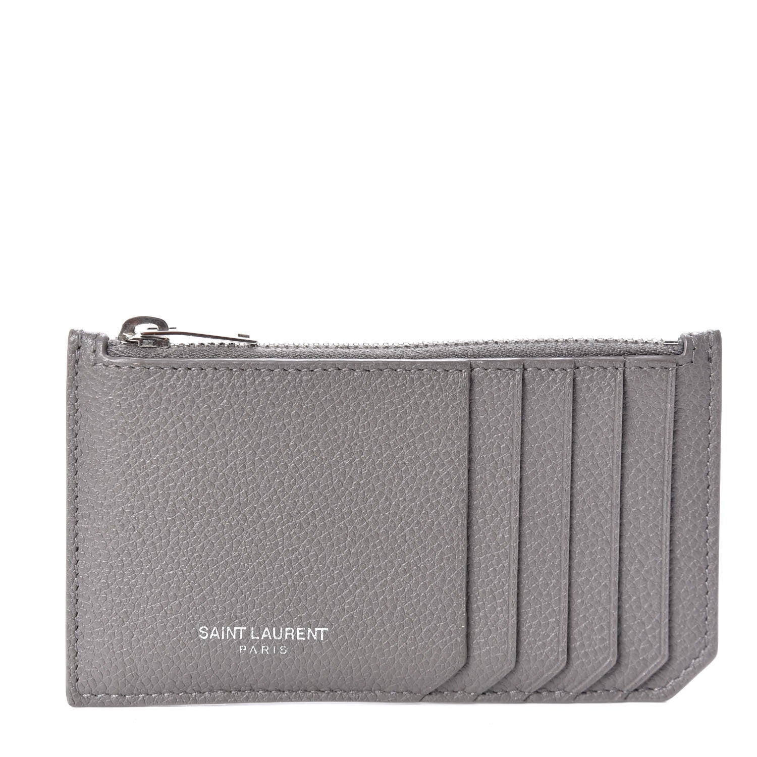 Saint Laurent Grained Calfskin 5 Fragments Zip Pouch Card Holder Earth 1 of 6