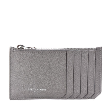 Saint Laurent Grained Calfskin 5 Fragments Zip Pouch Card Holder Earth 1 of 6