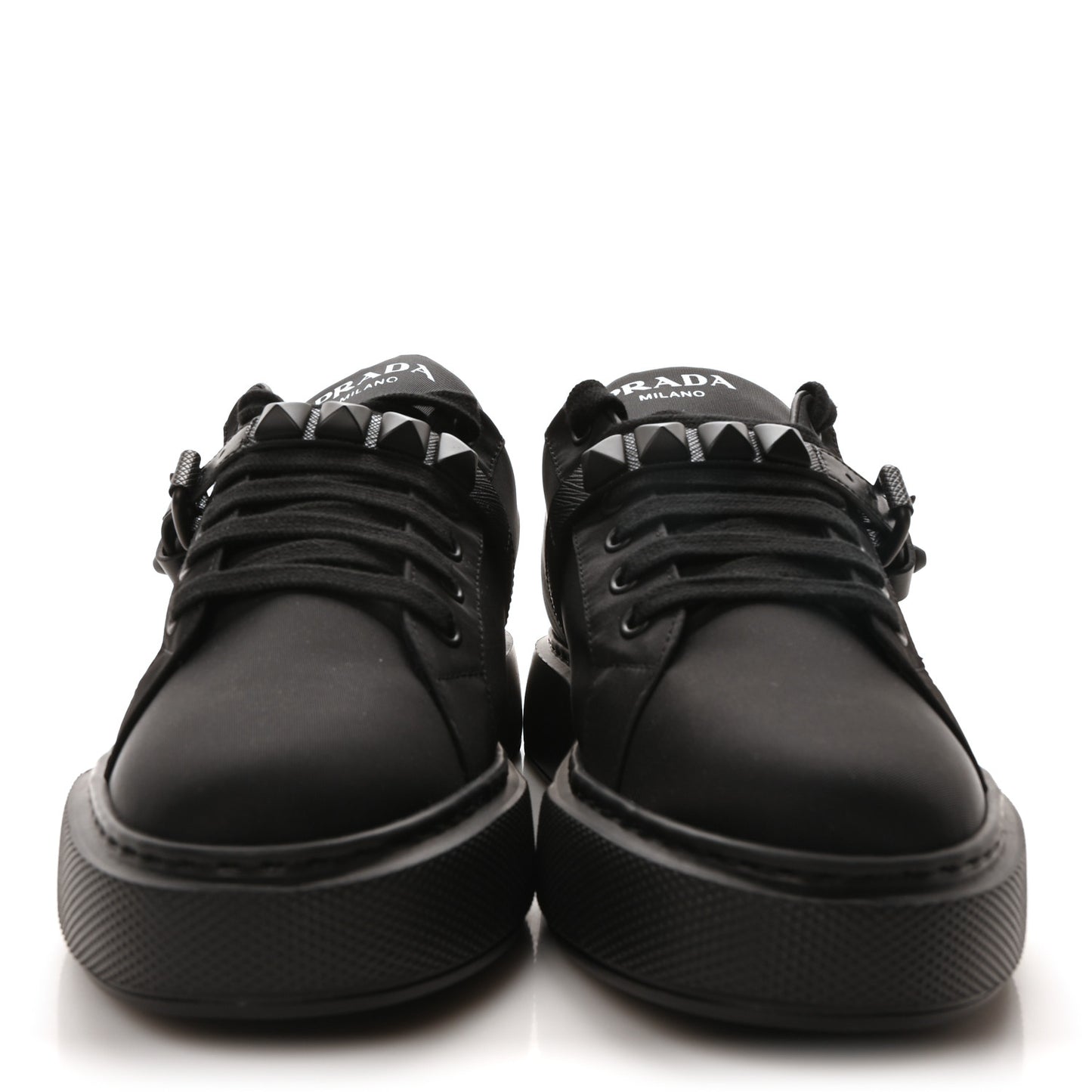 Nylon Gabardine Studded Low Top Sneakers 39 Black