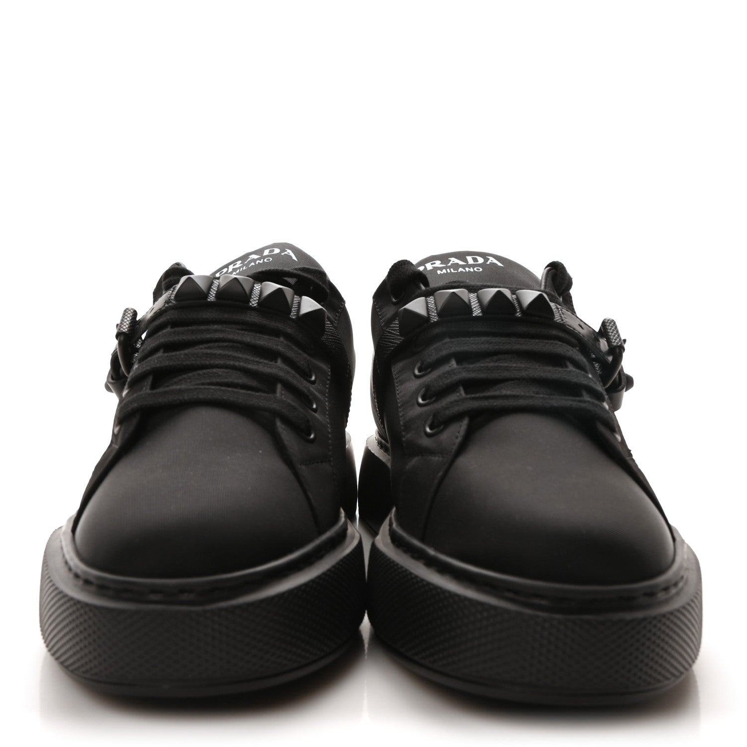Prada Nylon Gabardine Studded Low Top Sneakers 39 Black 3 of 9