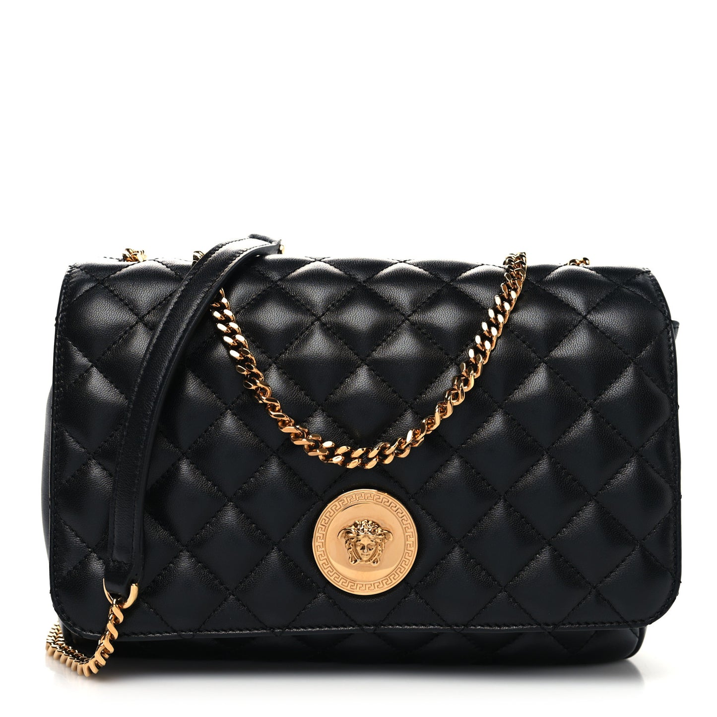 Nappa Quilted La Medusa Chain Crossbody Black